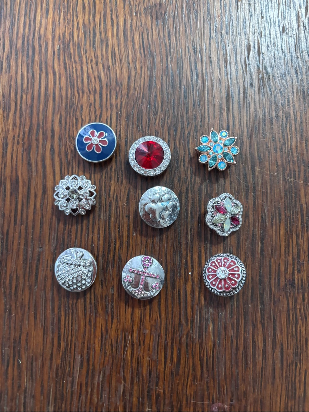 Interchangeable Silver-Tone Floral and Gem Snap Charms - Assorted Colors